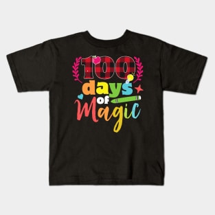 100 days of magic cute red plaid 100th day of school gift for students and teachers Kids T-Shirt